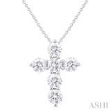 2.00 ctw Round Cut Diamond Christian Cross 6-Stone Fashion Pendant With Chain in 14K White Gold