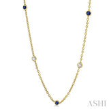 2.85 MM Sapphire and 1/2 ctw Round Cut Diamond Precious Station Necklace in 14K Yellow Gold