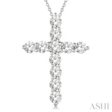 1 ctw Round Cut Diamond Cross Pendant in 14K White Gold with Chain