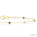 1.8 MM Sapphire and 1/10 Ctw Bezel Set Round Cut Diamond Precious Gemstone Station Bracelet in 14K Yellow Gold