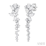 1 Ctw Mixed Shape Diamond Scatter Fashion Long Earring in 14K White Gold