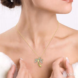 1/10 Ctw Palm Tree Round Cut Diamond Pendant in 10K Yellow Gold with Chain