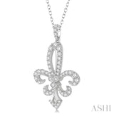 1 1/2 Ctw Round Cut Diamond Fleur De Lis Pendant in 14K White Gold with Chain