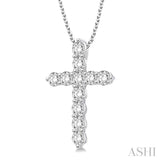 2 Ctw Round Cut Diamond Cross Pendant in 14K White Gold with Chain