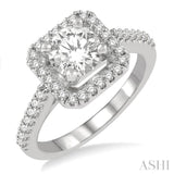 1/3 Ctw Square Shape Diamond Semi-Mount Engagement Ring in 14K White Gold