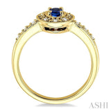 5x3 MM oval cut Sapphire and 1/10 Ctw Round Cut Diamond Ring in 14K Yellow Gold.
