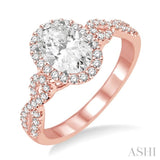 1/4 Ctw Twisted Shank Oval Shape Semi-Mount Round Cut Diamond Engagement Ring in 14K Rose and White Gold