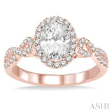 1/4 Ctw Twisted Shank Oval Shape Semi-Mount Round Cut Diamond Engagement Ring in 14K Rose and White Gold