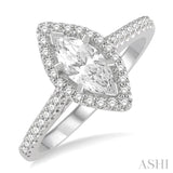 1/4 Ctw Marquise Shape Round Cut Diamond Semi Mount Engagement Ring in 14K White Gold