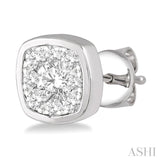 3/4 Ctw Cushion Shape Round Cut Diamond Lovebright Bezel Stud Earring in 14K White Gold