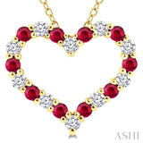 1.80 MM Round Cut Ruby and 1/4 Ctw Open Heart Round Cut Diamond Precious Fashion Pendant With Chain in 14K Yellow Gold