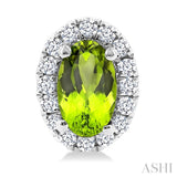 5x3 MM Oval Shape Peridot and 1/8 Ctw Round Cut Diamond Halo Semi-Precious Stud Earrings in 10K White Gold