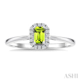 5x3 MM Octagonal Shape Peridot and 1/20 Ctw Round Cut Diamond Halo Semi-Precious Ring in 10K White Gold
