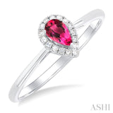 5x3 MM Pear Shape Pink Tourmaline and 1/20 Ctw Single Cut Diamond Halo Semi-Precious Ring in 10K White Gold