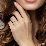 5x3 MM Octagonal Shape Emerald and 1/20 Ctw Single Cut Diamond Halo Precious Ring in 10K Yellow Gold