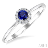 3.25 MM Round Sapphire and 1/20 Ctw Round Cut Diamond Halo Precious Ring in 10K White Gold