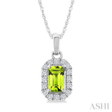 5x3 MM Octagonal Shape Peridot and 1/20 Ctw Round Cut Diamond Halo Semi-Precious Pendant with Chain in 10K White Gold