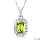 5x3 MM Octagonal Shape Peridot and 1/20 Ctw Round Cut Diamond Halo Semi-Precious Pendant with Chain in 10K White Gold