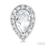 5x3 MM Pear Shape White Topaz and 1/8 Ctw Single Cut Diamond Halo Semi-Precious Stud Earrings in 14K White Gold
