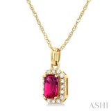 5x3 MM Octagonal Shape Pink Tourmaline and 1/20 Ctw Single Cut Diamond Halo Semi-Precious Pendant with Chain in 14K Yellow Gold
