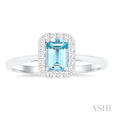 6x4 MM Octagonal Shape Aquamarine and 1/6 Ctw Round Cut Diamond Halo Semi-Precious Ring in 14K White Gold