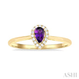 5x3 MM Pear Shape Amethyst and 1/20 Ctw Single Cut Diamond Halo Semi-Precious Ring in 14K Yellow Gold