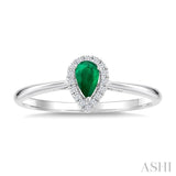 5x3 MM Pear Shape Emerald and 1/20 Ctw Round Cut Diamond Halo Precious Ring in 10K White Gold