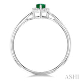 5x3 MM Pear Shape Emerald and 1/20 Ctw Round Cut Diamond Halo Precious Ring in 10K White Gold