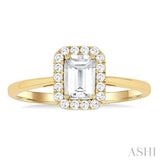 6x4 MM Octagonal Shape White Topaz and 1/6 Ctw Round Cut Diamond Halo Semi-Precious Ring in 14K Yellow Gold
