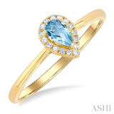 5x3 MM Pear Shape Aquamarine and 1/20 Ctw Single Cut Diamond Halo Semi-Precious Ring in 14K Yellow Gold