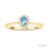 5x3 MM Pear Shape Aquamarine and 1/20 Ctw Single Cut Diamond Halo Semi-Precious Ring in 14K Yellow Gold
