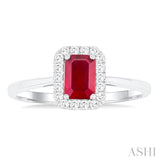 6x4 MM Octagonal Shape Ruby and 1/6 Ctw Round Cut Diamond Halo Precious Ring in 14K White Gold