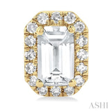 5x3 MM Octagonal Shape White Topaz and 1/8 Ctw Single Cut Diamond Halo Semi-Precious Stud Earrings in 10K Yellow Gold