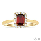 6x4 MM Octagonal Shape Garnet and 1/6 Ctw Round Cut Diamond Halo Semi-Precious Ring in 10K Yellow Gold