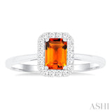 6x4 MM Octagonal Shape Citrine and 1/6 Ctw Round Cut Diamond Halo Semi-Precious Ring in 10K White Gold