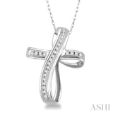 1/4 Ctw Channel Set Round Cut Diamond Cross Pendant in 10K White Gold with Chain