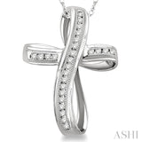 1/4 Ctw Channel Set Round Cut Diamond Cross Pendant in 10K White Gold with Chain