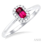 5x3 MM Octagonal Shape Pink Tourmaline and 1/20 Ctw Single Cut Diamond Halo Semi-Precious Ring in 10K White Gold