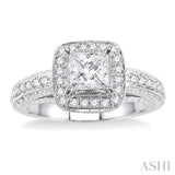 1 1/10 Ctw Diamond Engagement Ring with 3/4 Ct Princess Cut Center Stone in 14K White Gold