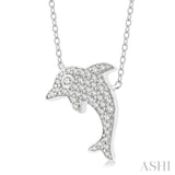 1/6 Ctw Sea Life Petite Dolphin Round Cut Diamond Fashion Pendant With Chain in 10K White Gold