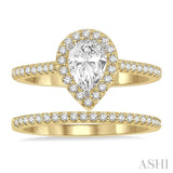 1/2 Ctw Diamond Wedding Set With 3/8 Ctw Pear Cut Engagement Ring and 1/10 Ctw Wedding Band in 14K Yellow and White Gold