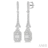 5/8 Ctw Long Baguette & Round Cut Diamond Earring in 14K White Gold