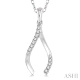 1/10 Ctw Wishbone Charm Round Cut Diamond Pendant With Link Chain in 10K White Gold
