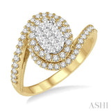 5/8 Ctw Oval Bypass Lovebright Round Cut Diamond Engagement Ring in 14K Yellow and White Gold