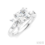1/2 Ctw Akari Princess Shape Marquise and Round Cut Diamond Semi-Mount Engagement Ring in 14K White Gold