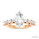 7/8 Ctw Marquise Shape Emerald and Round Cut Diamond Semi-Mount Engagement Ring in 14K Rose and White Gold