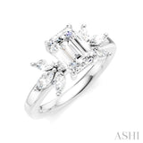 1/2 Ctw Emerald Shape Marquise and Round Cut Diamond Semi-Mount Engagement Ring in 14K White Gold