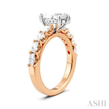 7/8 Ctw Marquise Shape Oval and Round Cut Diamond Semi-Mount Engagement Ring in 14K Rose and White Gold