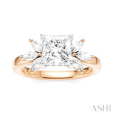 1/2 Ctw Akari Princess Shape Marquise and Round Cut Diamond Semi-Mount Engagement Ring in 14K Rose and White Gold