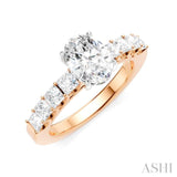 7/8 Ctw Oval Shape Princess and Round Cut Diamond Semi-Mount Engagement Ring in 14K Rose and White Gold
